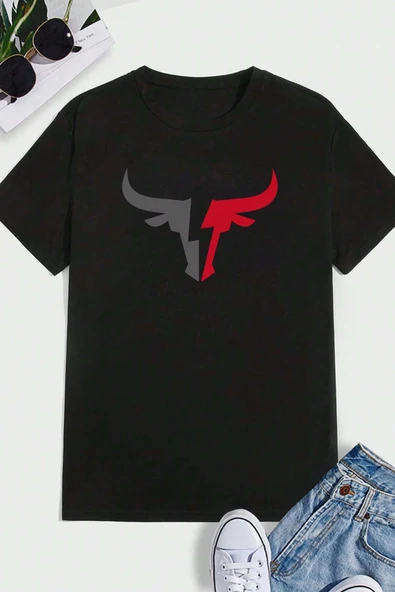 Erkek Boğa Silüet Baskılı Oversize Tshirt - 2