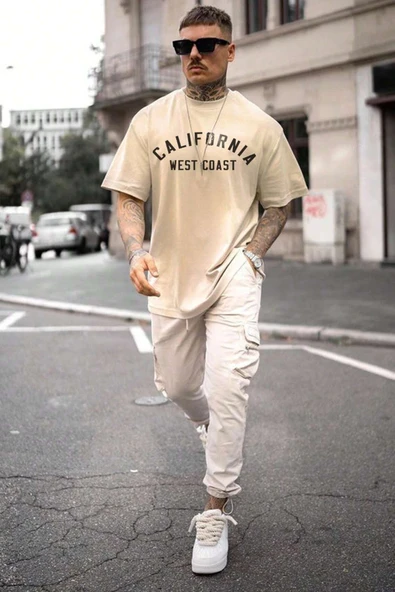 Unisex West Coast Baskılı Oversize Tshirt - 8