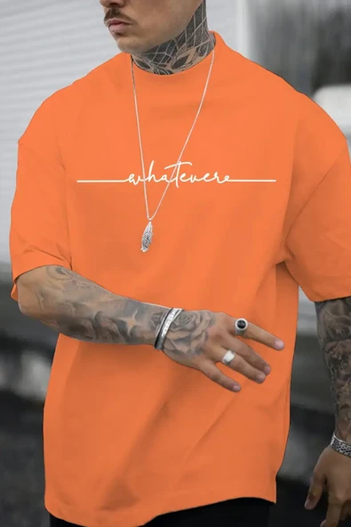 Erkek Whatever Baskılı Oversize Tshirt - 8