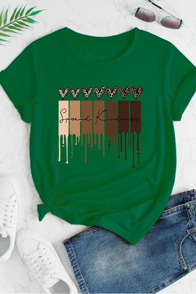 Unisex Leopar Kalp Baskılı Oversize T-shirt - 5