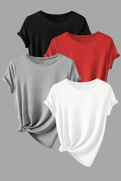 Unisex Basic Model 4'lu Tshirt - Resim 8