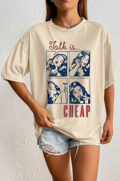 Unisex Talk is Cheap Baskılı Oversize Tshirt - 7