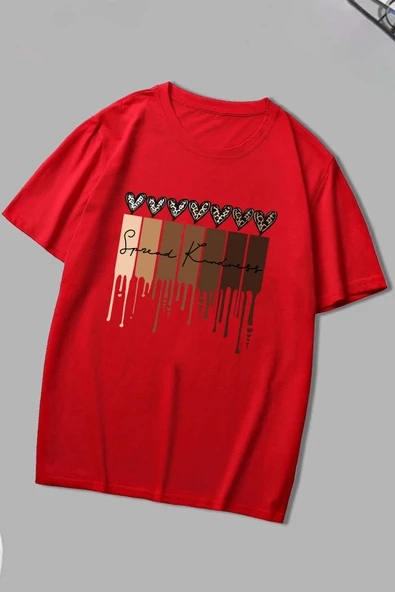 Unisex Leopar Kalp Baskılı Oversize T-shirt - 8