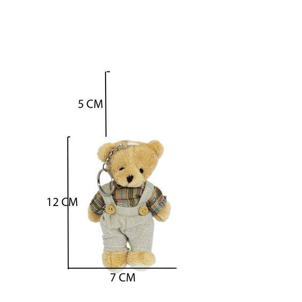 Kıyafetli Peluş Ayıcık Anahtarlık Koyu Renk 12 CM   Erkek Modeli - Resim 2