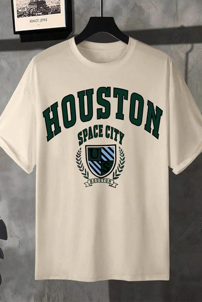 Unisex Houston Space City Baskılı Tasarım Tshirt - 3