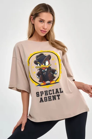 Unisex Special Agent Baskılı Oversize Tshirt - 11