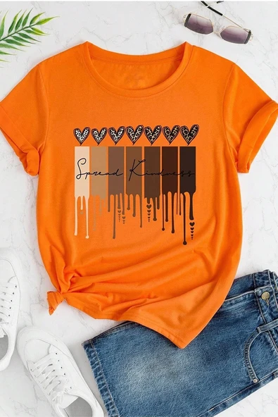 Unisex Leopar Kalp Baskılı Oversize T-shirt - 10