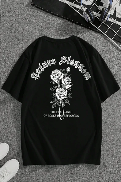 Nature Blossom Baskılı Unisex Oversize Tshirt - Resim 4