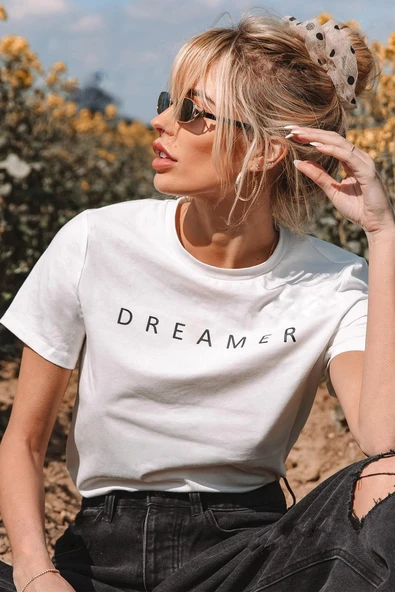 Unisex Dreamer Baskılı Oversize Tshirt - Resim 4