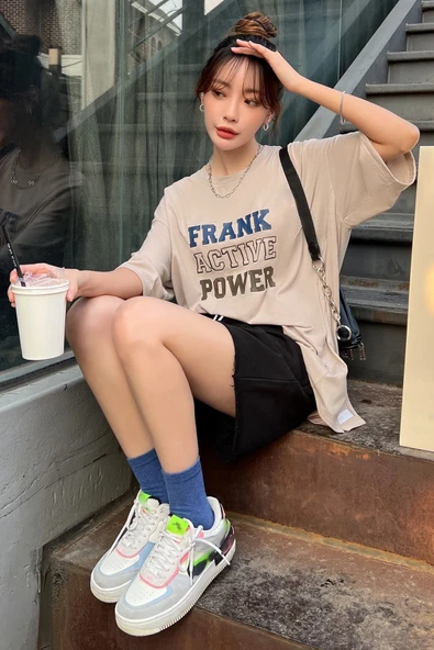 Unisex Frank Active Power Baskılı Oversize Tshirt - 5