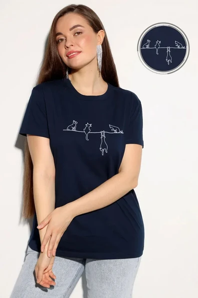 Unisex Kedi Baskılı Oversize Tshirt - 11