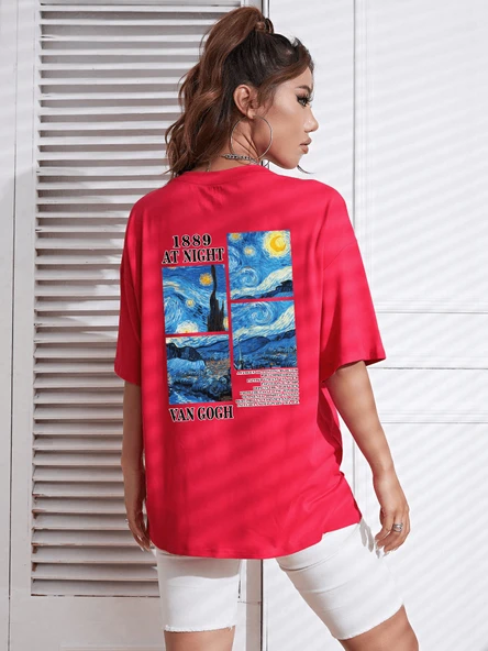Unisex Van Gogh Baskılı Oversize Tshirt - Resim 7