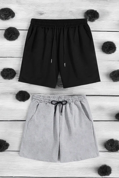 2'li Paket Unisex Pamuklu Rahat Penye Şort - 5