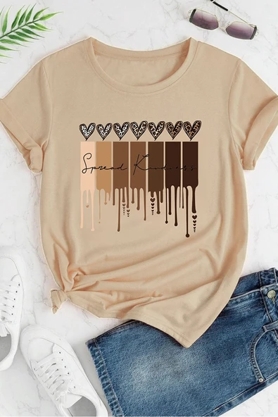 Unisex Leopar Kalp Baskılı Oversize T-shirt - 12