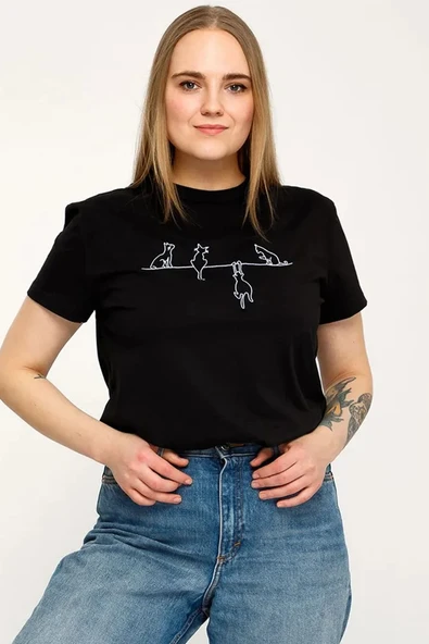 Unisex Kedi Baskılı Oversize Tshirt - 4