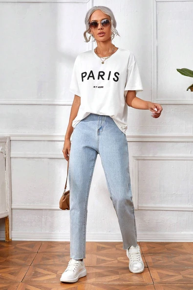 Unisex Paris Baskılı Oversize Tshirt - 2