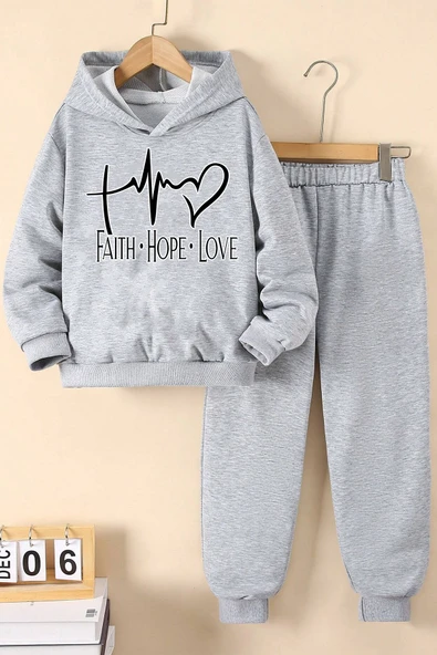 Nabız Kalp Baskılı Erkek - Kız Rahat Eşofman Takımı - Resim 3