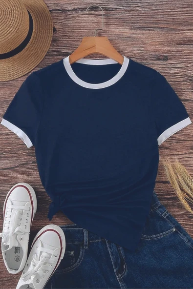 Unisex Lacivert Penye İnterlok Tişört - Resim 3