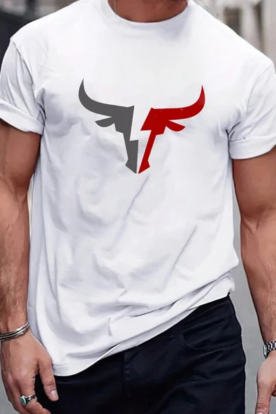 Erkek Boğa Silüet Baskılı Oversize Tshirt - 4