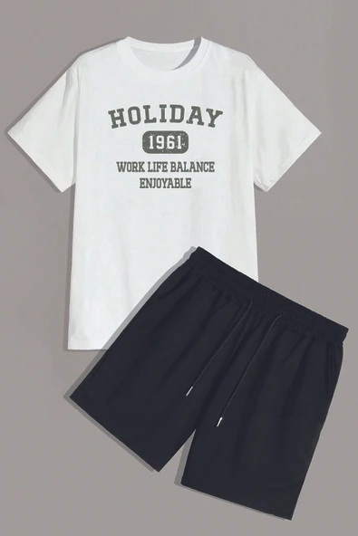 Unisex Holiday Baskılı Şort Takım - Resim 7