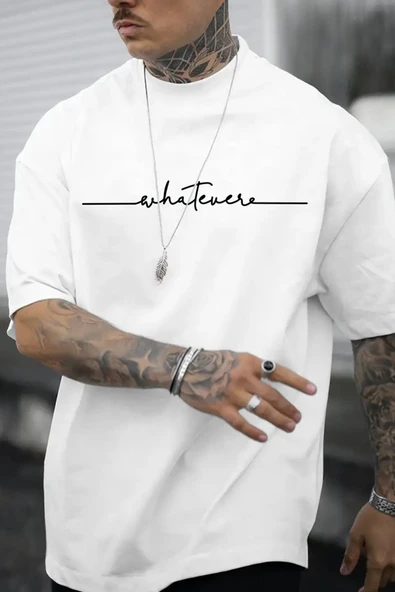 Erkek Whatever Baskılı Oversize Tshirt - 3
