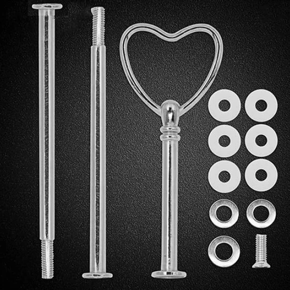 Epoksi 3 Katlı Meyve Ve Cupcake Stant Bağlantı Aparatı Stant Tutucu Kalpli   Gümüş ürün görseli