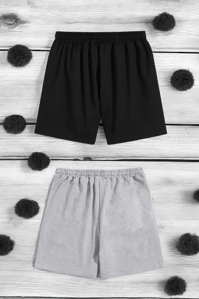 2'li Paket Unisex Pamuklu Rahat Penye Şort - 6