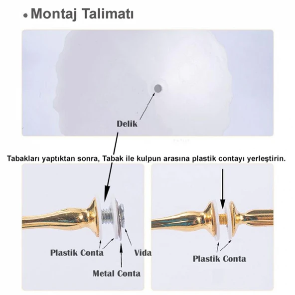 Epoksi 3 Katlı Meyve Ve Cupcake Stant Bağlantı Aparatı Stant Tutucu Kalpli   Gümüş - Resim 2