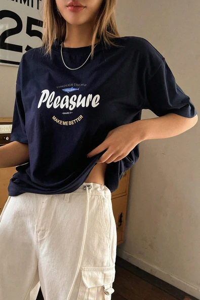 Unisex Pleasure Baskılı Oversize Tshirt - Resim 8