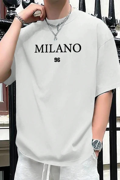 Erkek Milano Baskılı Oversize Tshirt - 4
