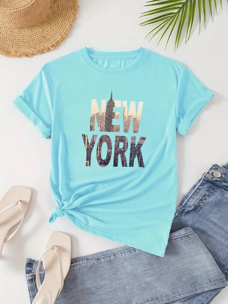 Unisex New York Baskılı Oversize Tshirt