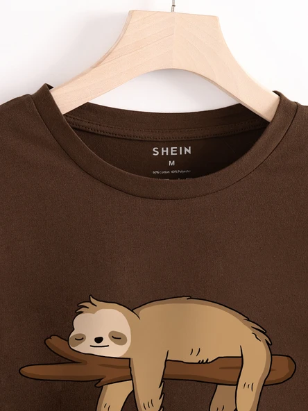 Unisex Dalda uUykuya Dalan Maymun Baskılı Oversize Tshirt - Resim 2