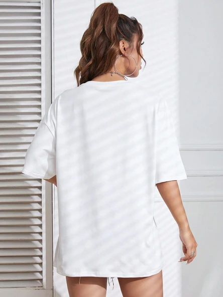 Unisex Not In The Mood Baskılı Oversize Tshirt - 3