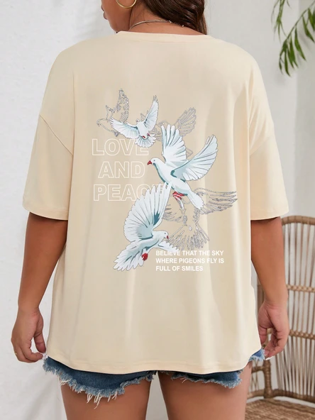 Love And Peace Baskılı Unisex Oversize Tshirt