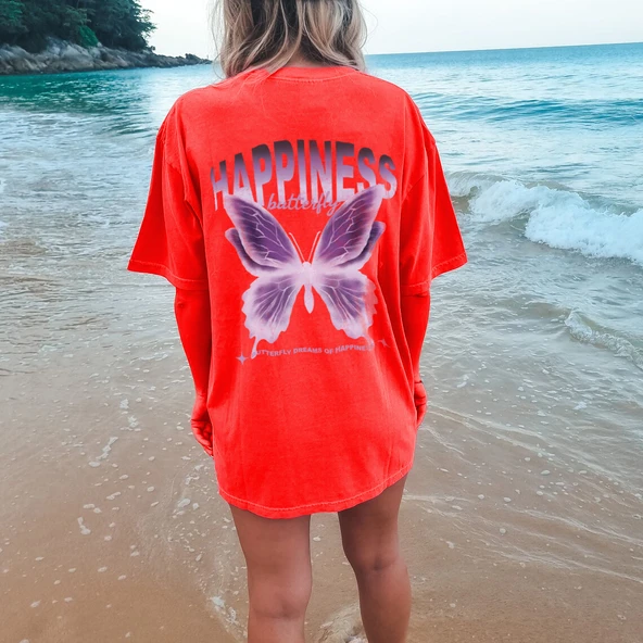 Unisex Happiness Baskılı Tasarım Tshirt ürün görseli