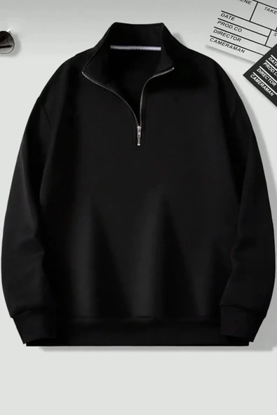 2'Lİ Paket Dik Yaka Yarım Fermuarlı Düz Kazak Sweatshirt - 3