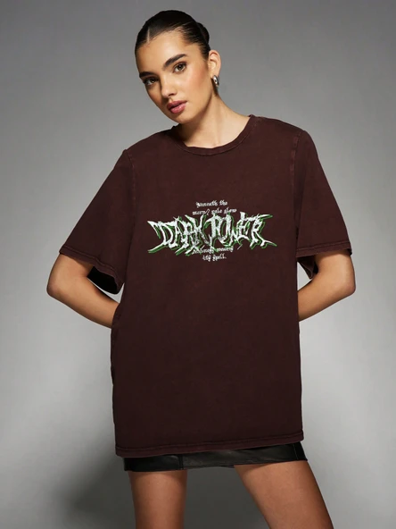 Unisex Dark Yeşil Baskılı Oversize Tshirt - Resim 3