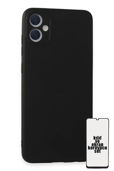 Galaxy A05 Uyumlu Kılıf Ve Ekran Koruyucu Set Soft Premium Silikon Kırılmaz Nano Cam - Siyah