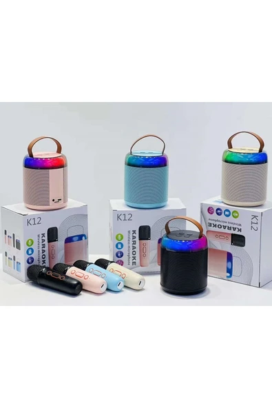 Karaoke Mikrofonlu RGB Işıklı Profesyonel Taşınabilir Bluetooth Hoparlör-K12 - 3