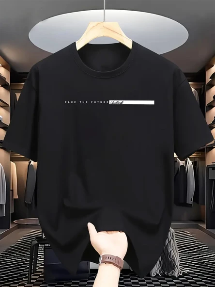 Unisex Face The Future Baskılı Oversize Tshirt - 7