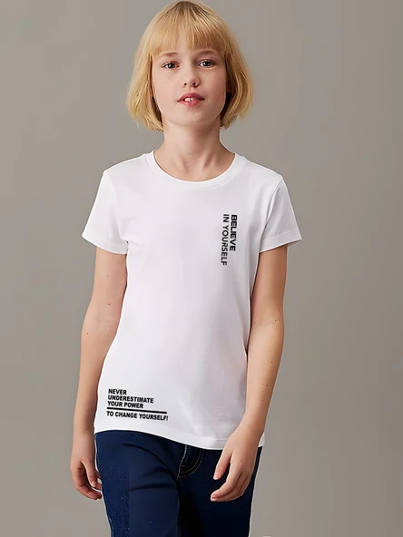 Çocuk Believe Baskılı Pamuklu Tshirt ürün görseli 1