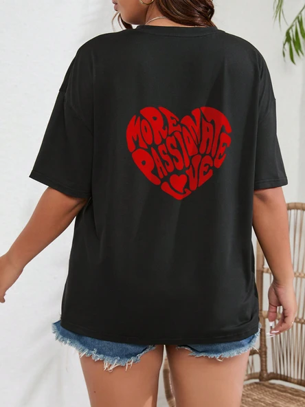 Unisex Yazılı Kalp Baskılı Tasarım Tshirt