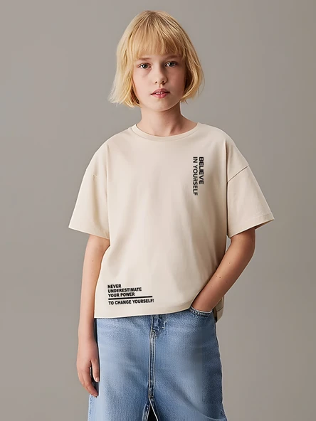 Çocuk Believe Baskılı Pamuklu Tshirt - Resim 4