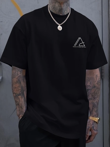 Unisex Think Outside The Box baskılı Oversize Tshirt