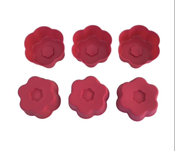 PinkRose Kırmızı 12 Li Silikon Mini Papatya Kek Kalıbı, Muffin Kalıbı 12 Adet