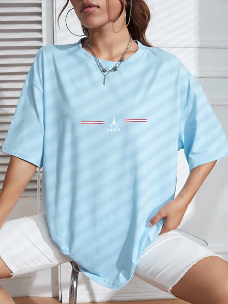 Unisex Paris Baskılı Oversize Tshirt - Resim 5