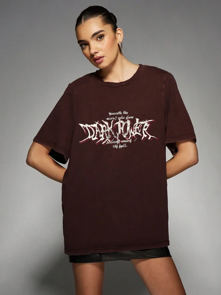 Unisex  Dark Kırmızı Baskılı Tasarım Tshirt - Resim 2