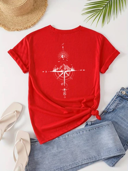 Unisex Yön Gösteren Baskılı Tasarım Tshirt - 10