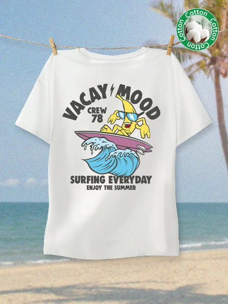 Unisex Vacay Mood Baskılı Tasarım Tshirt - 9