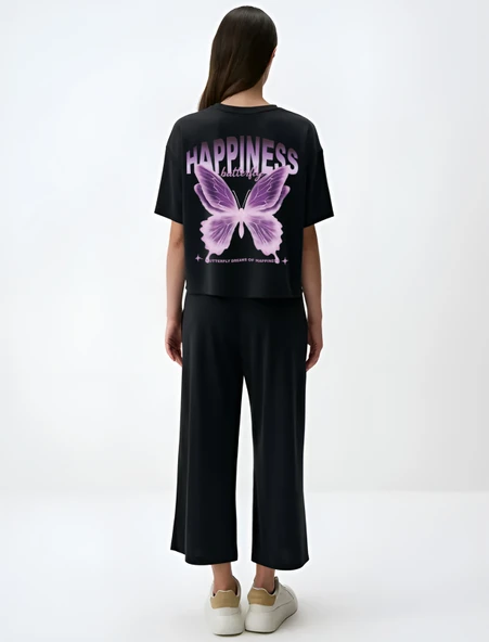 Unisex Happiness Baskılı Tasarım Tshirt - Resim 5